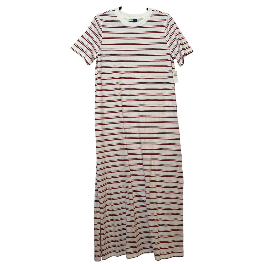 Old Navy Womens Red Blue Striped Short Sleeve Cotton Maxi Dress M S/886470-00